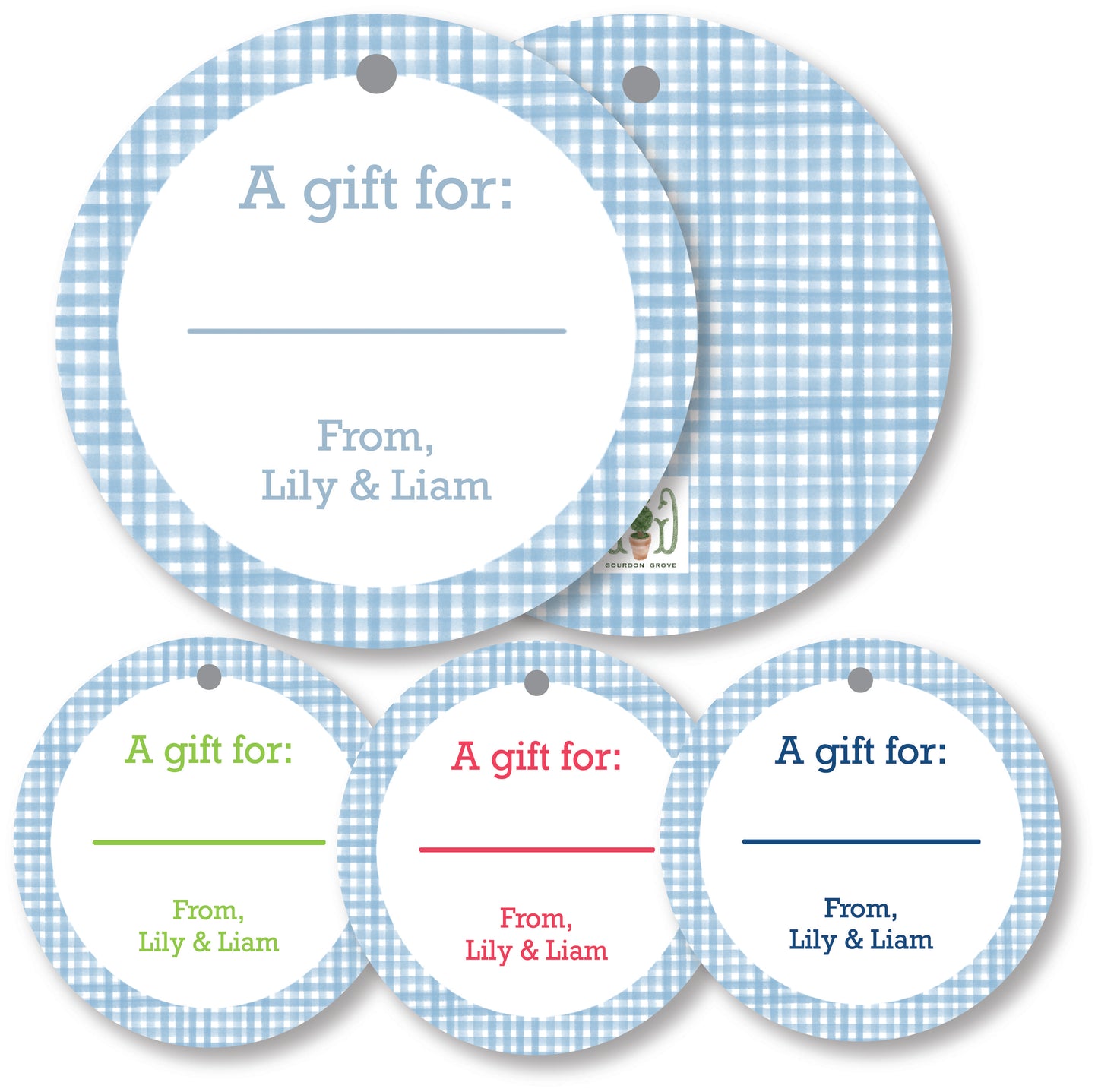 Blue Gingham Round Gift Tag