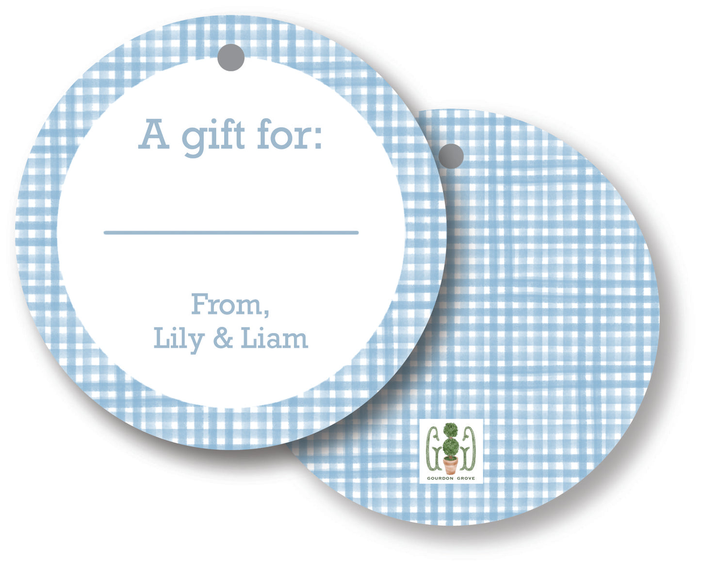 Blue Gingham Round Gift Tag