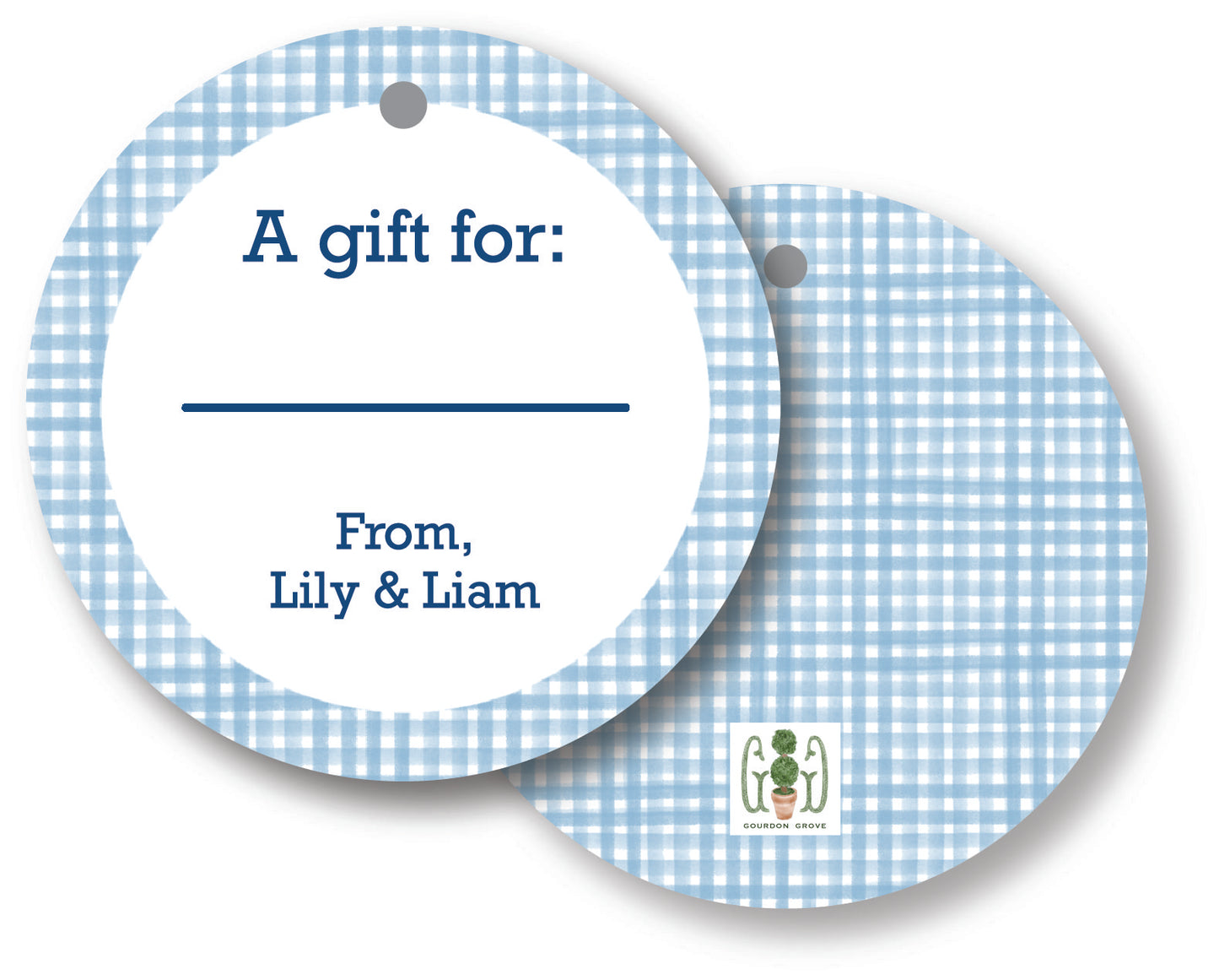 Blue Gingham Round Gift Tag