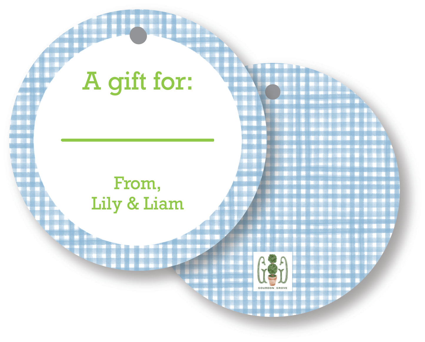 Blue Gingham Round Gift Tag