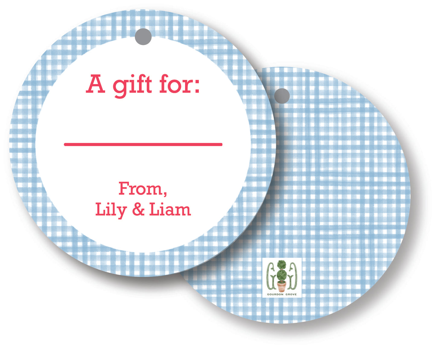 Blue Gingham Round Gift Tag