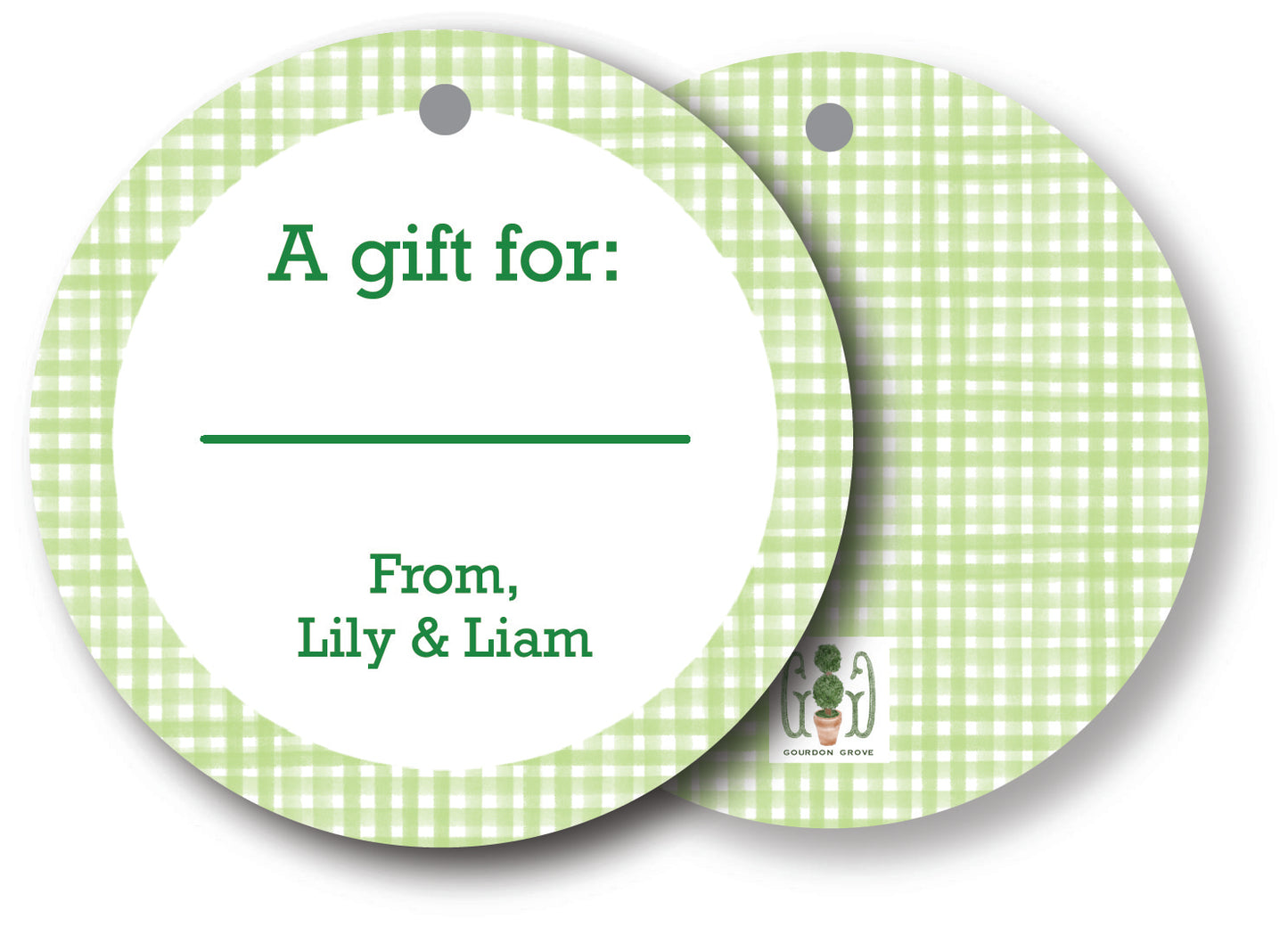 Green Gingham Round Gift Tag