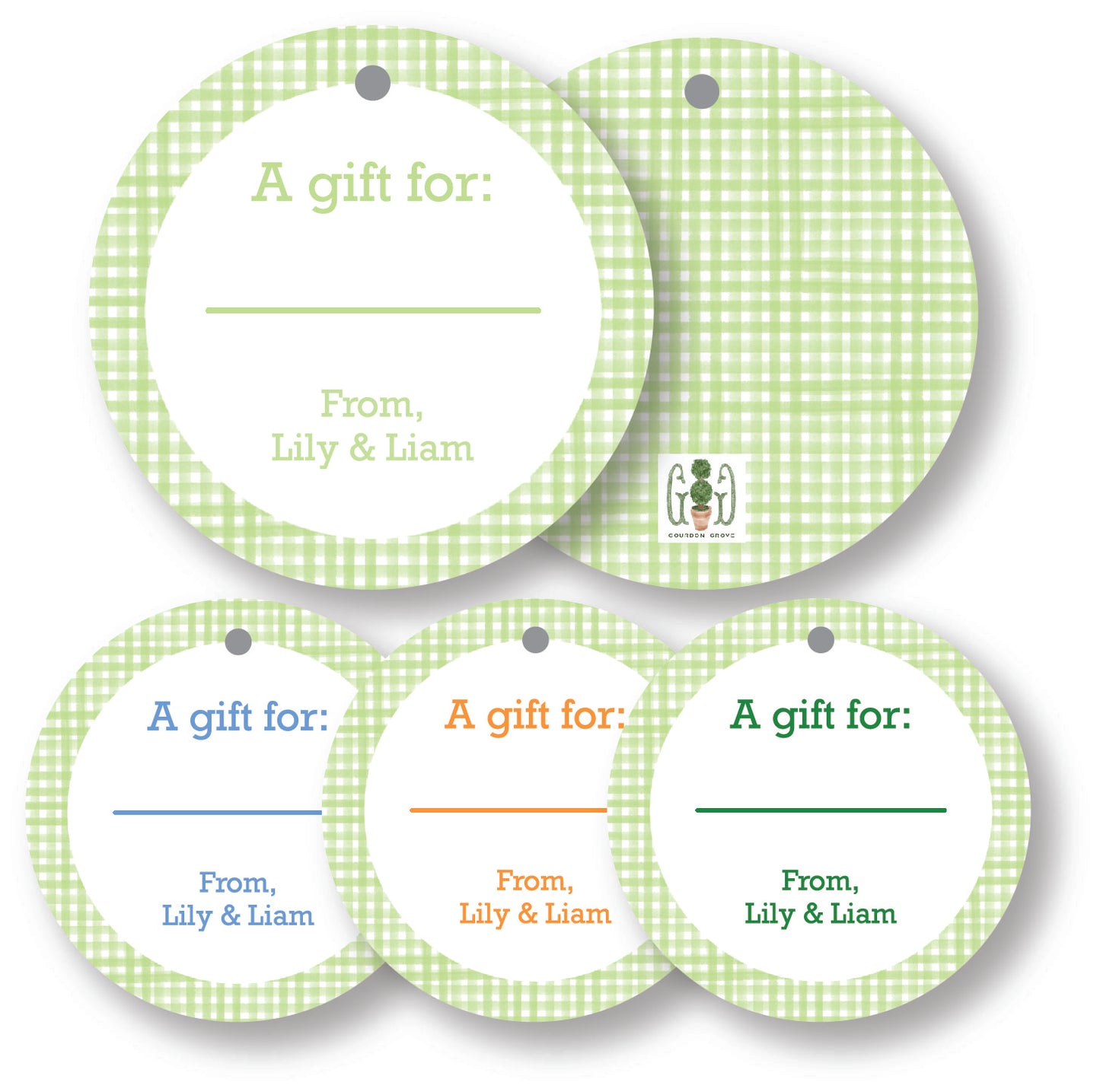 Green Gingham Round Gift Tag