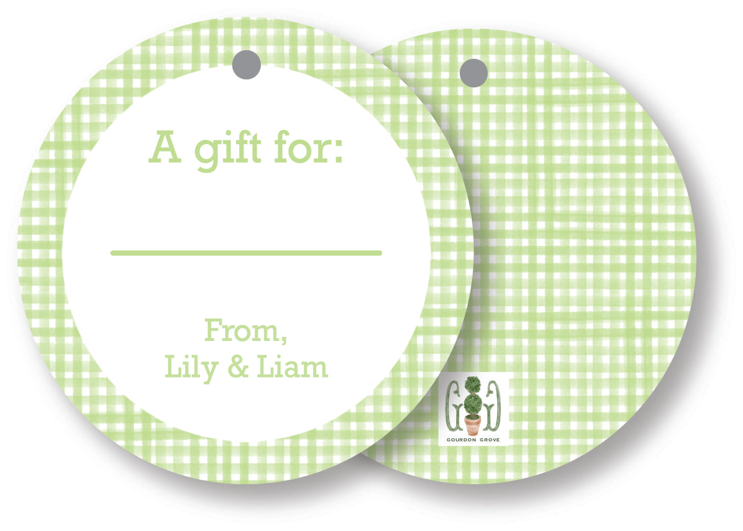 Green Gingham Round Gift Tag