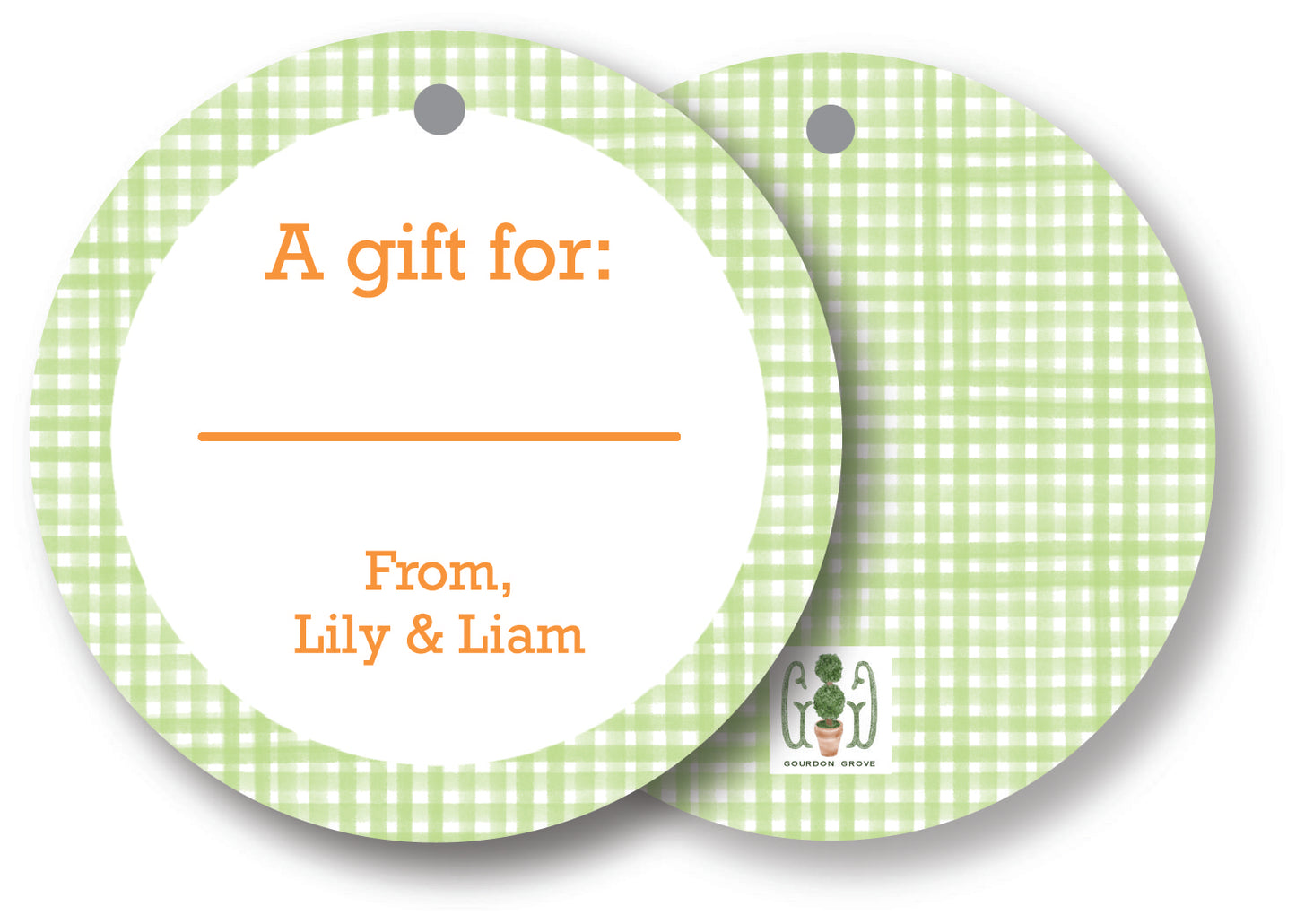 Green Gingham Round Gift Tag