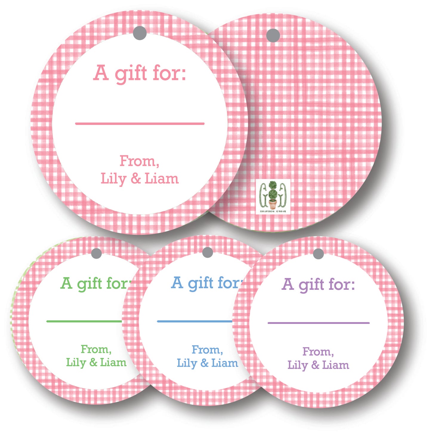 Pink Gingham Round Gift Tag