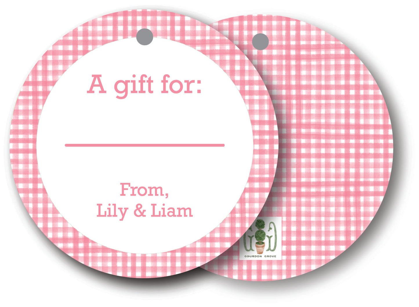 Pink Gingham Round Gift Tag