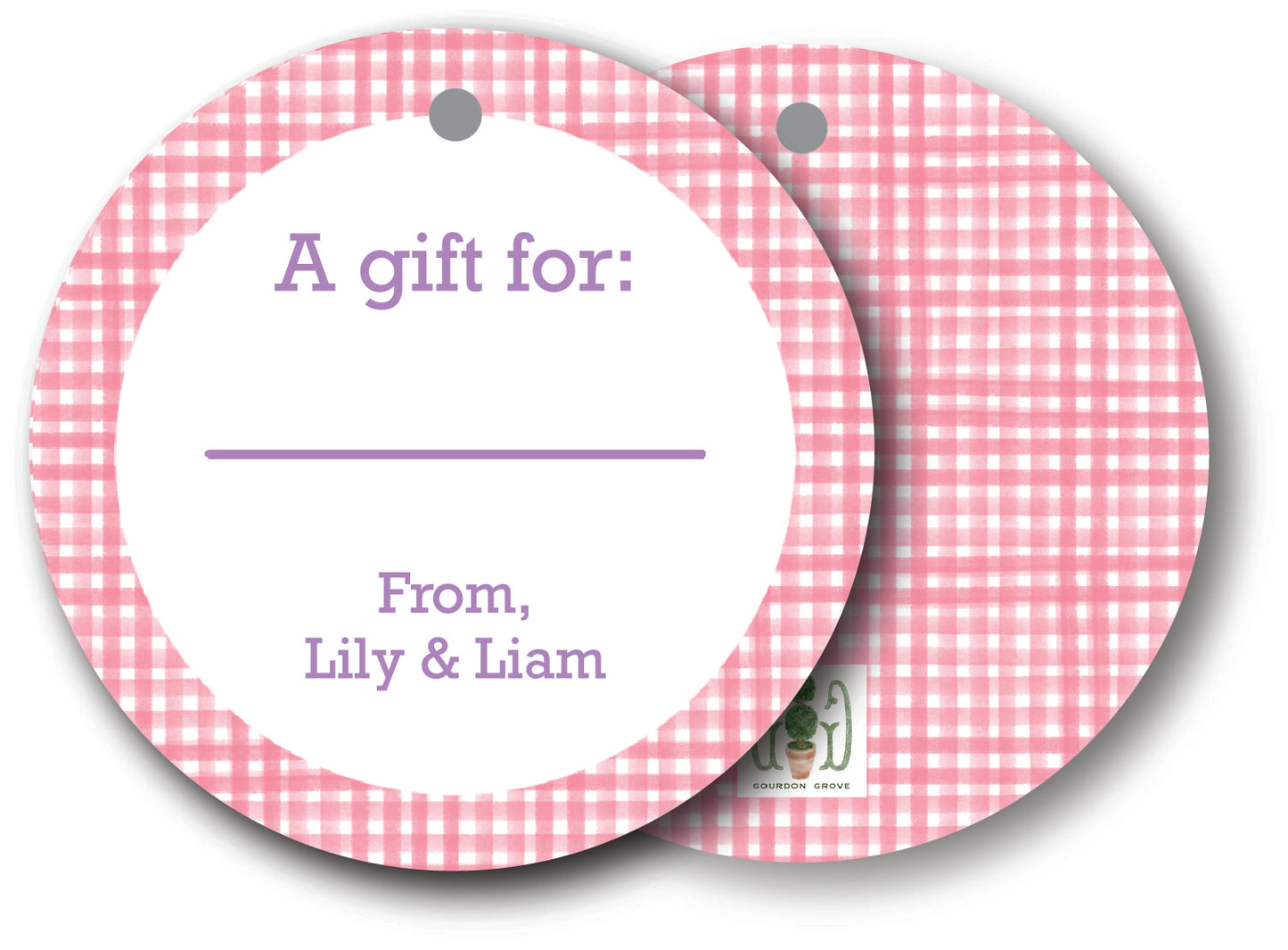 Pink Gingham Round Gift Tag