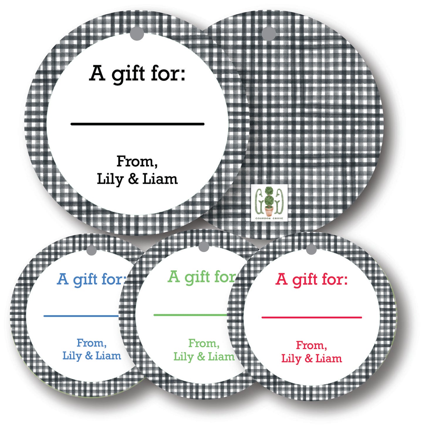 Black Gingham Round Gift Tag