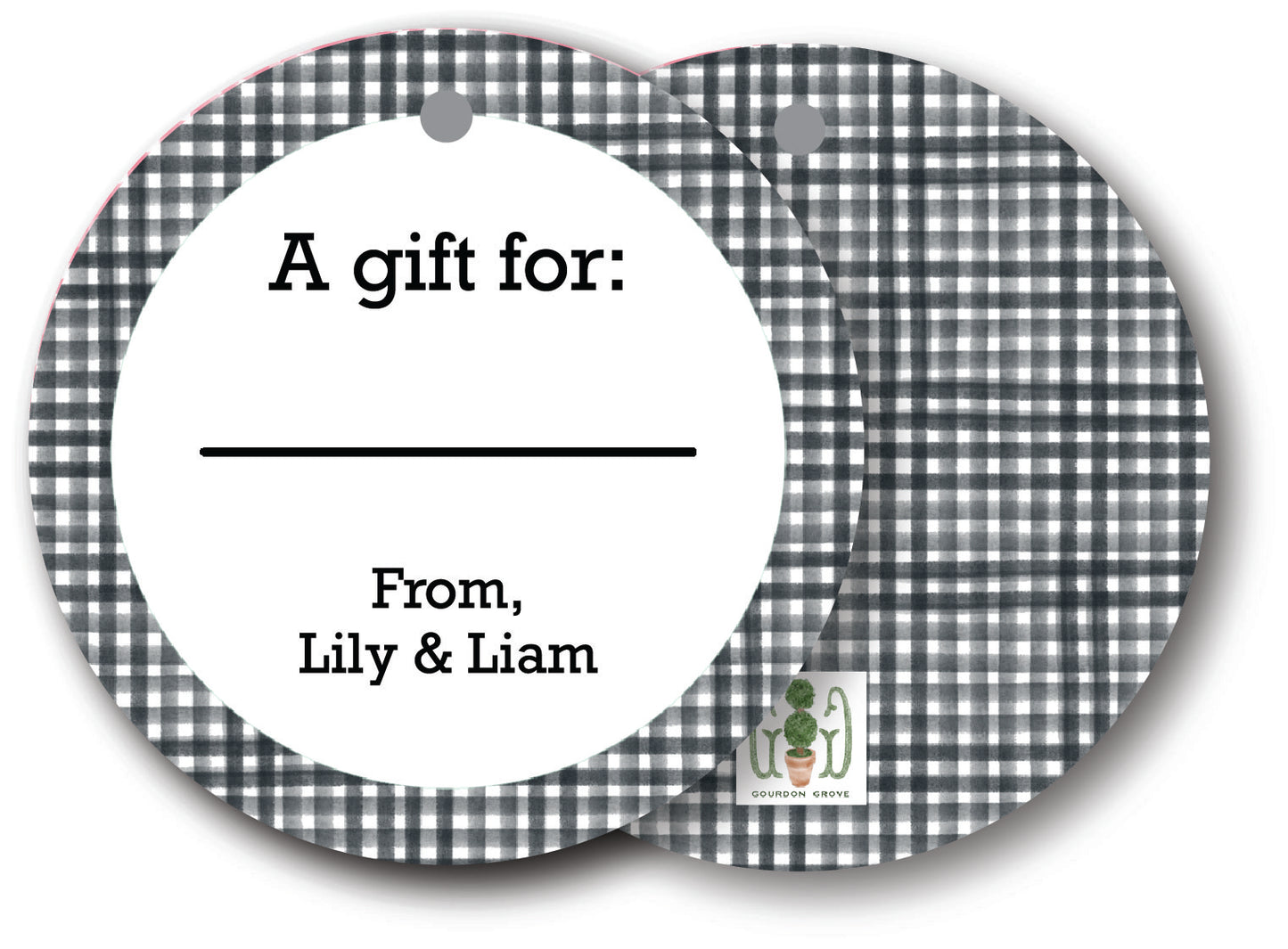 Black Gingham Round Gift Tag