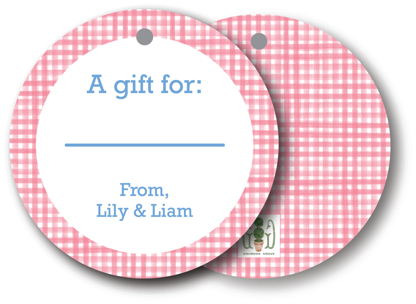 Pink Gingham Round Gift Tag