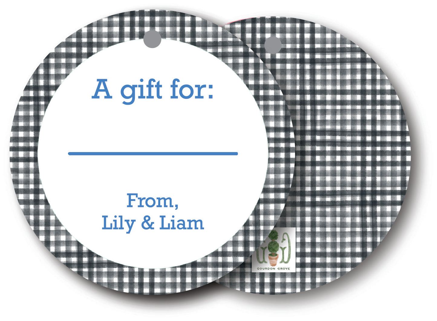 Black Gingham Round Gift Tag