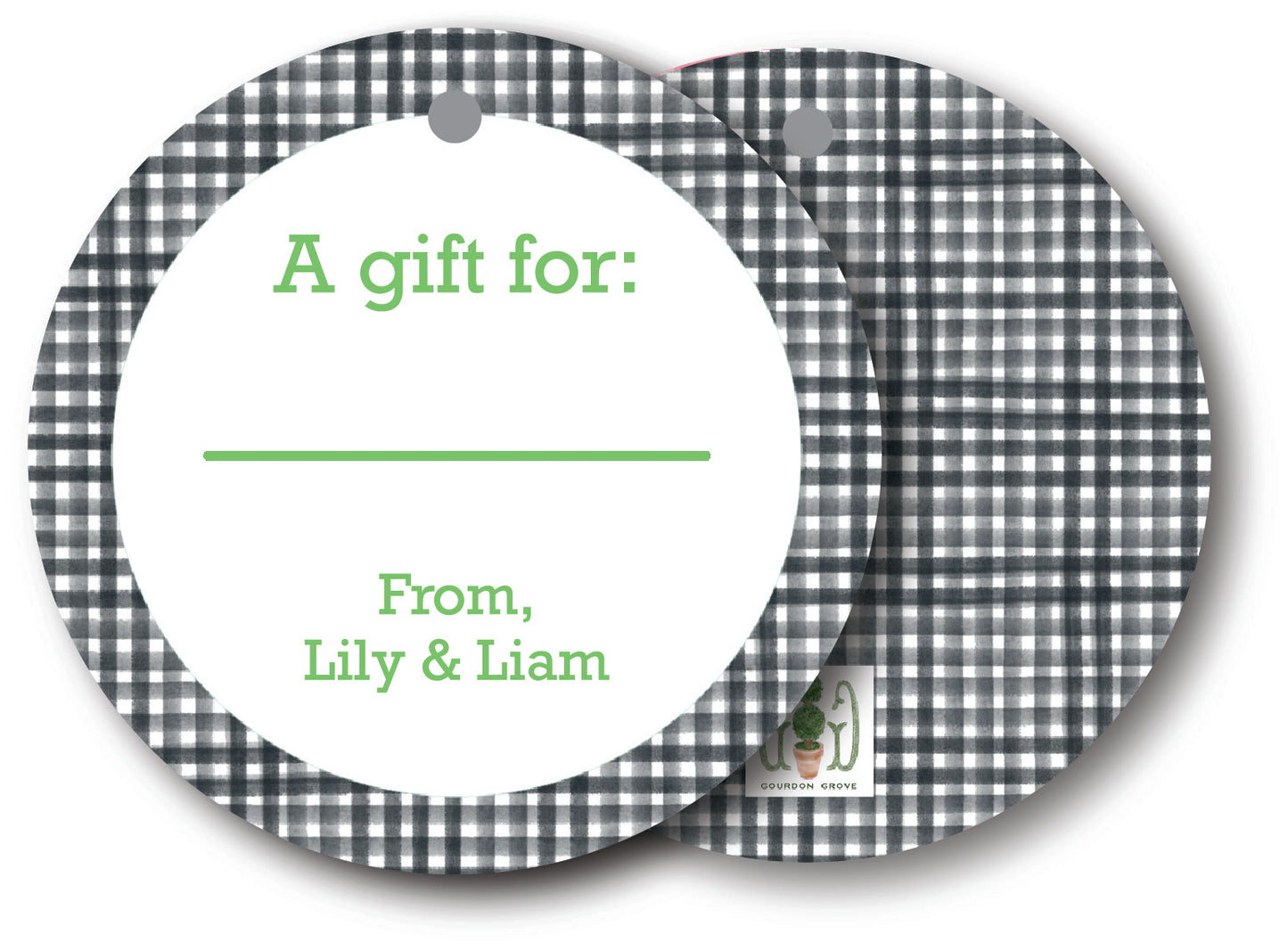 Black Gingham Round Gift Tag