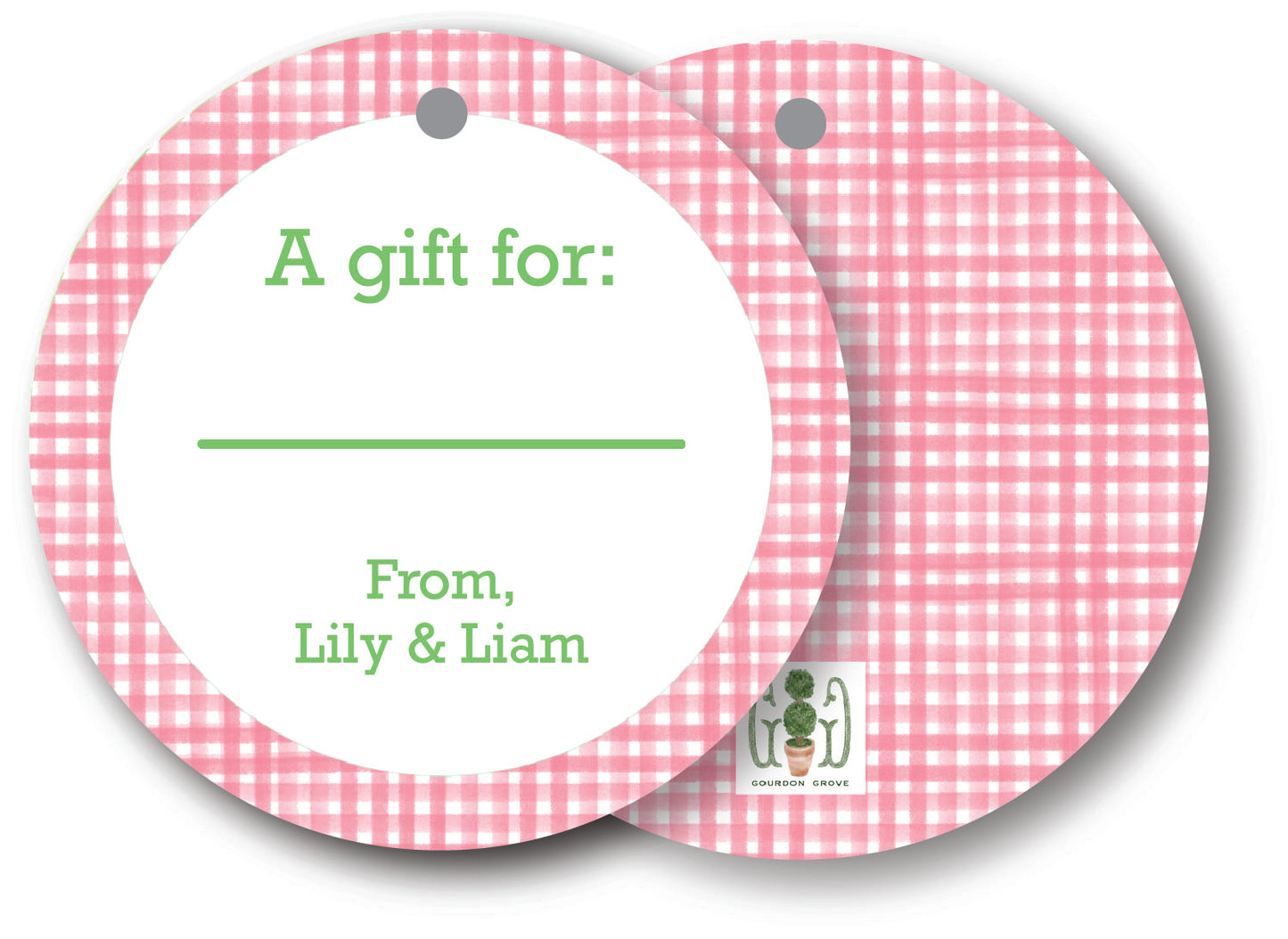 Pink Gingham Round Gift Tag