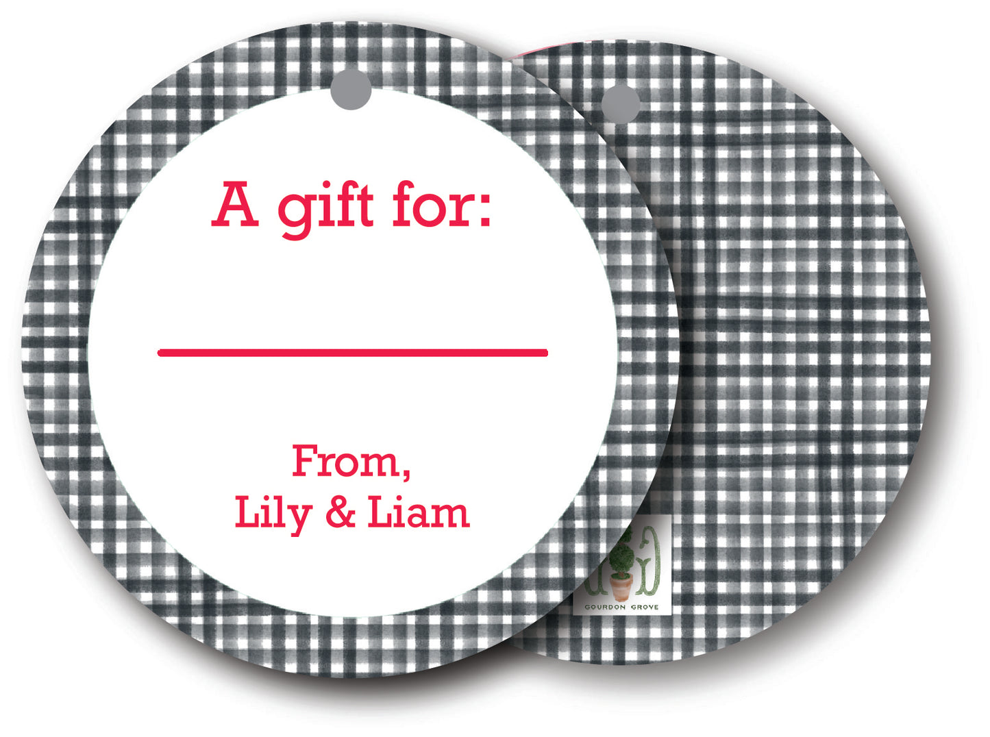 Black Gingham Round Gift Tag